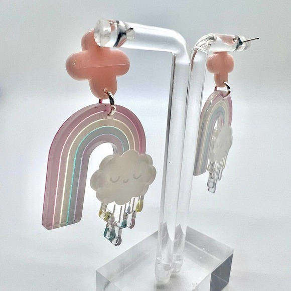 Rainbow and Rain Cloud Earrings - Teacher Earrings - Spring Earrings - Picture 7 of 10